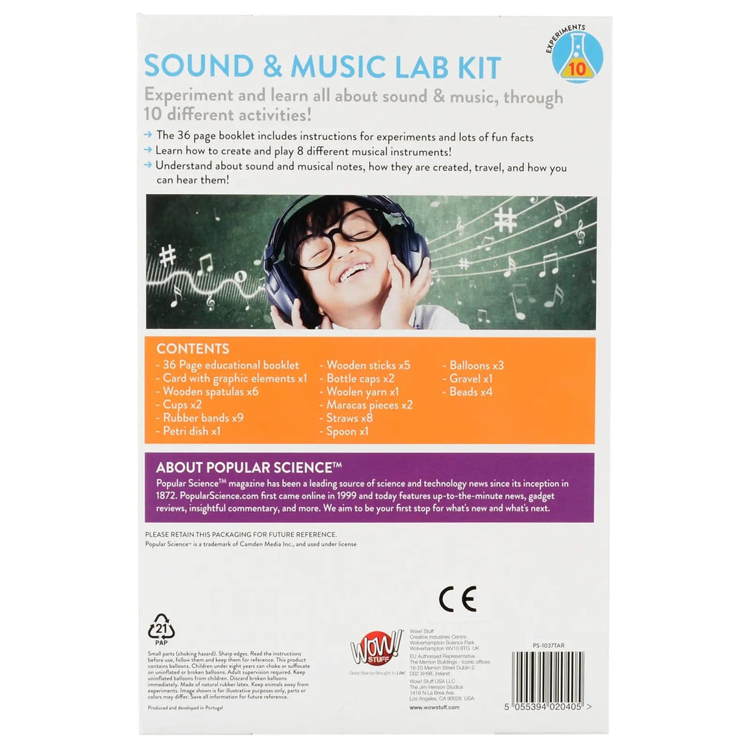 Back of the box of Sound and music lab kit