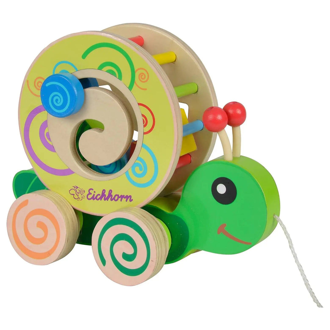 wooden pull along snail design shape sorter toddler toy