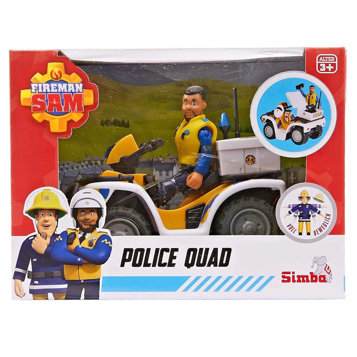 Fireman Sam police quad bike play set with figure in box packaging