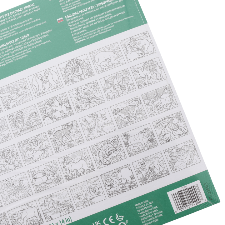 back view of green colouring pad with design outline to show what's included