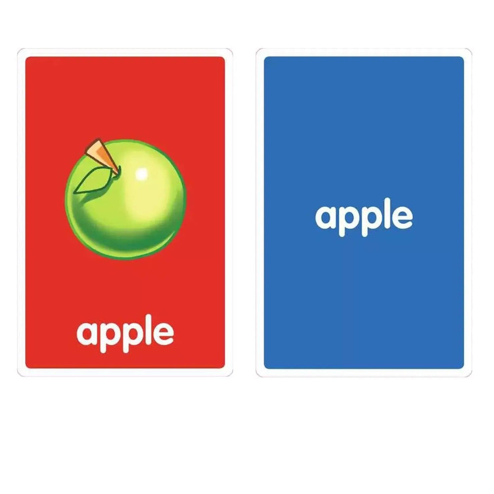 Front and back of an apple flashcard to help early learning the alphabet