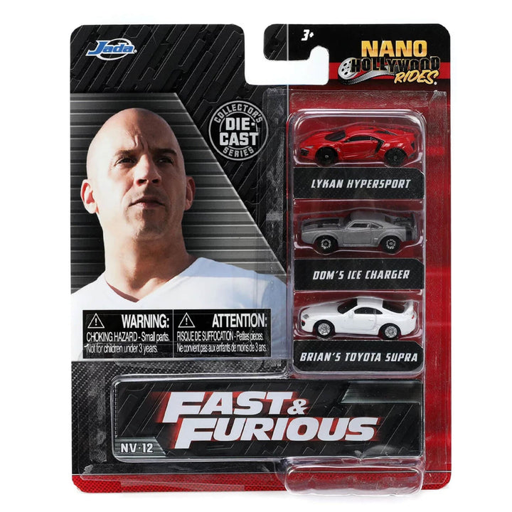 Fast & Furious Pack Of 3 Mini Die-Cast Cars Nano Hollywood Rides