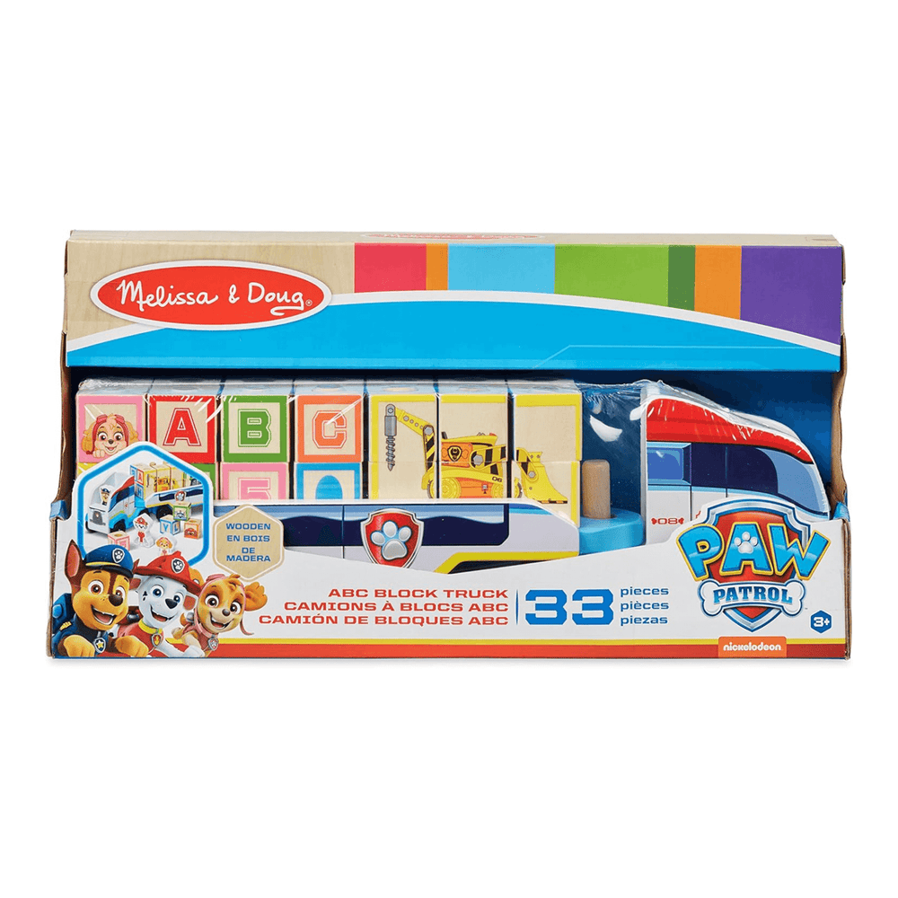 melissa & doug wooden abc block truck with paw patrol characters