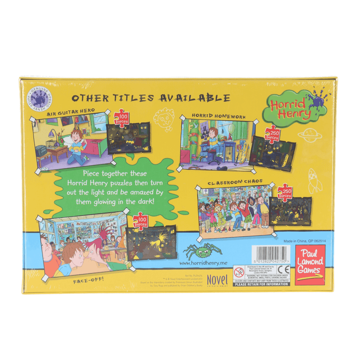 back view of yellow horrid henry box featuring other titles available 