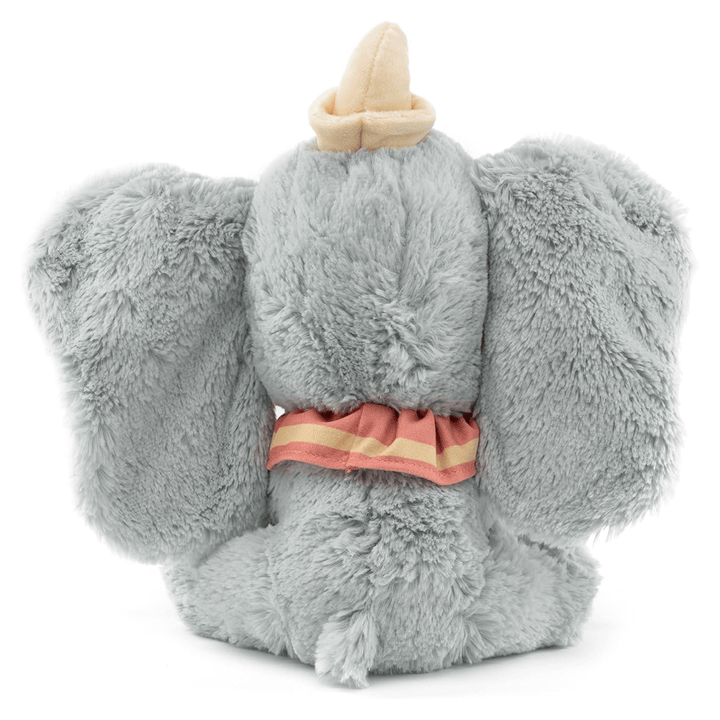 back view of large 50cm dumbo plush toy featuring grey plush outer and yellow and pink details