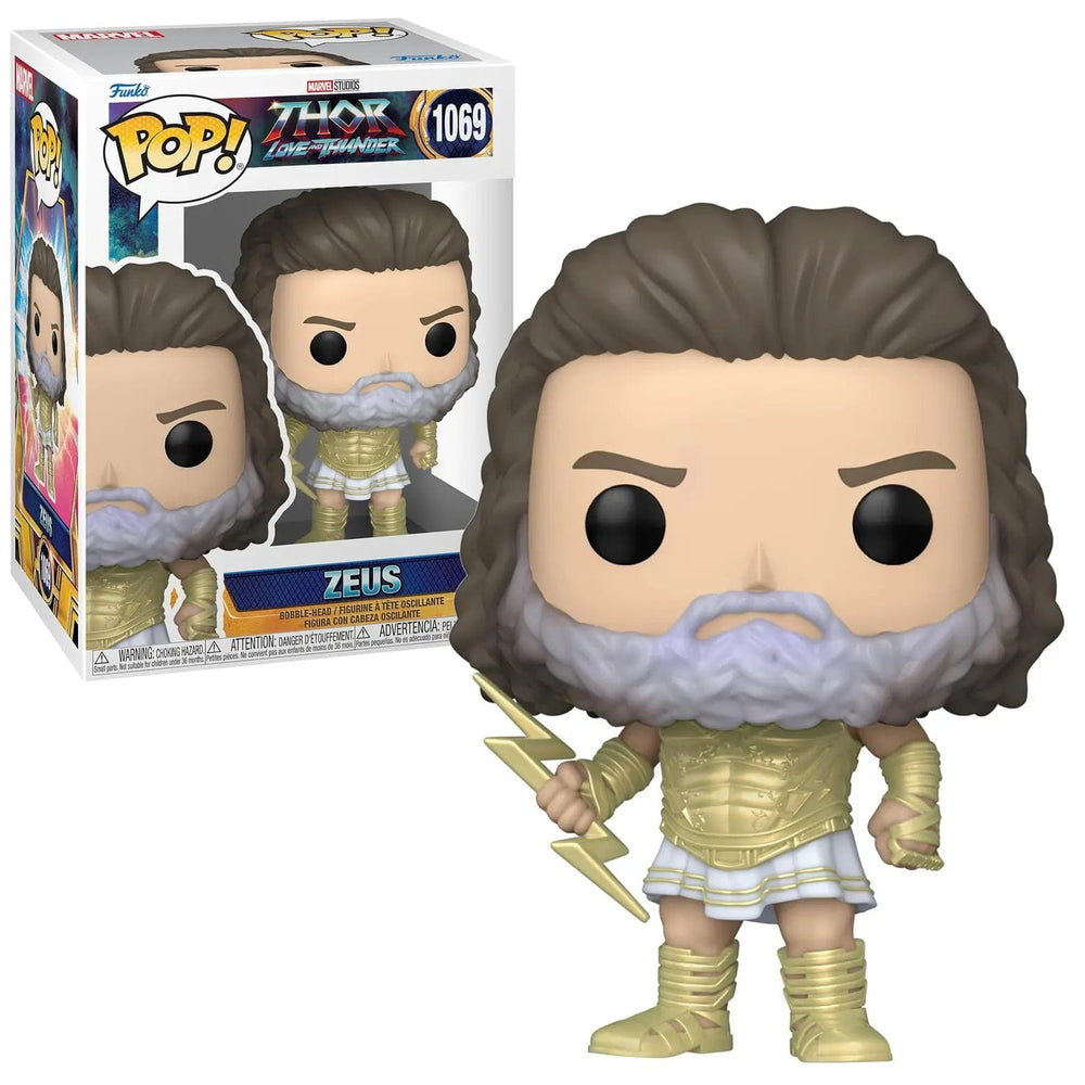 Funko Pop Zeus Number 1069 figure with helmet and axe and display box packaging for collectors