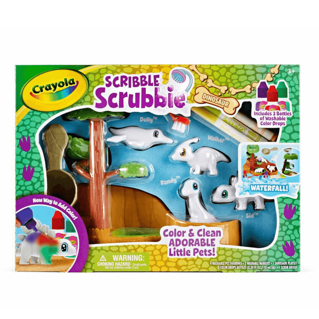 scribble scrubbie crayola dinosaur waterfall set with 4 dino animals