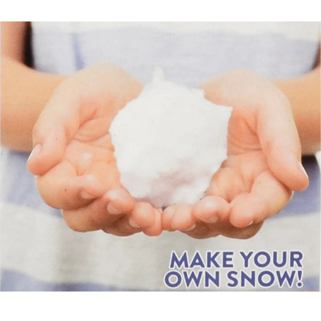 Child with a ball of snow in their hands and text make your own snow