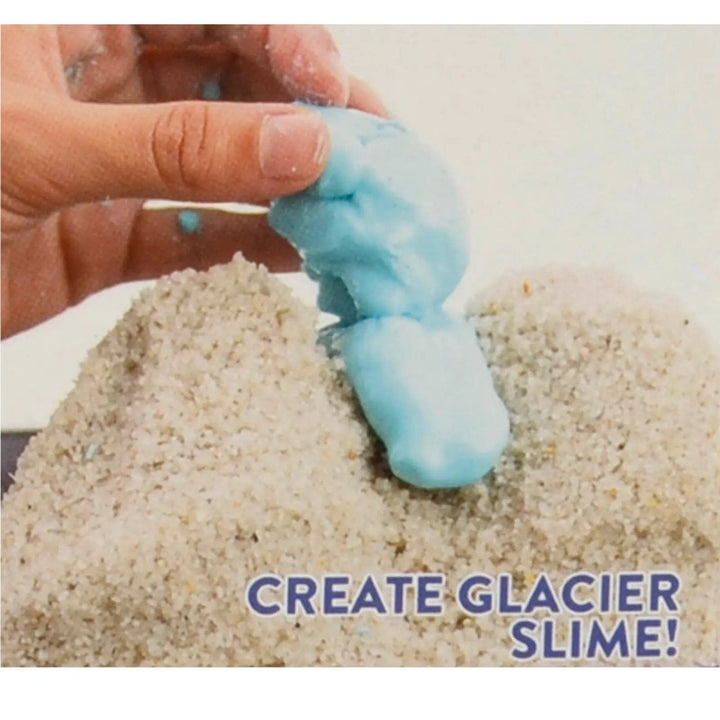 Blue goo on sand with text Create glacier slime