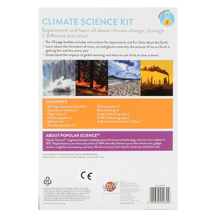 Back of the box of Climate Science Kit with list of contents