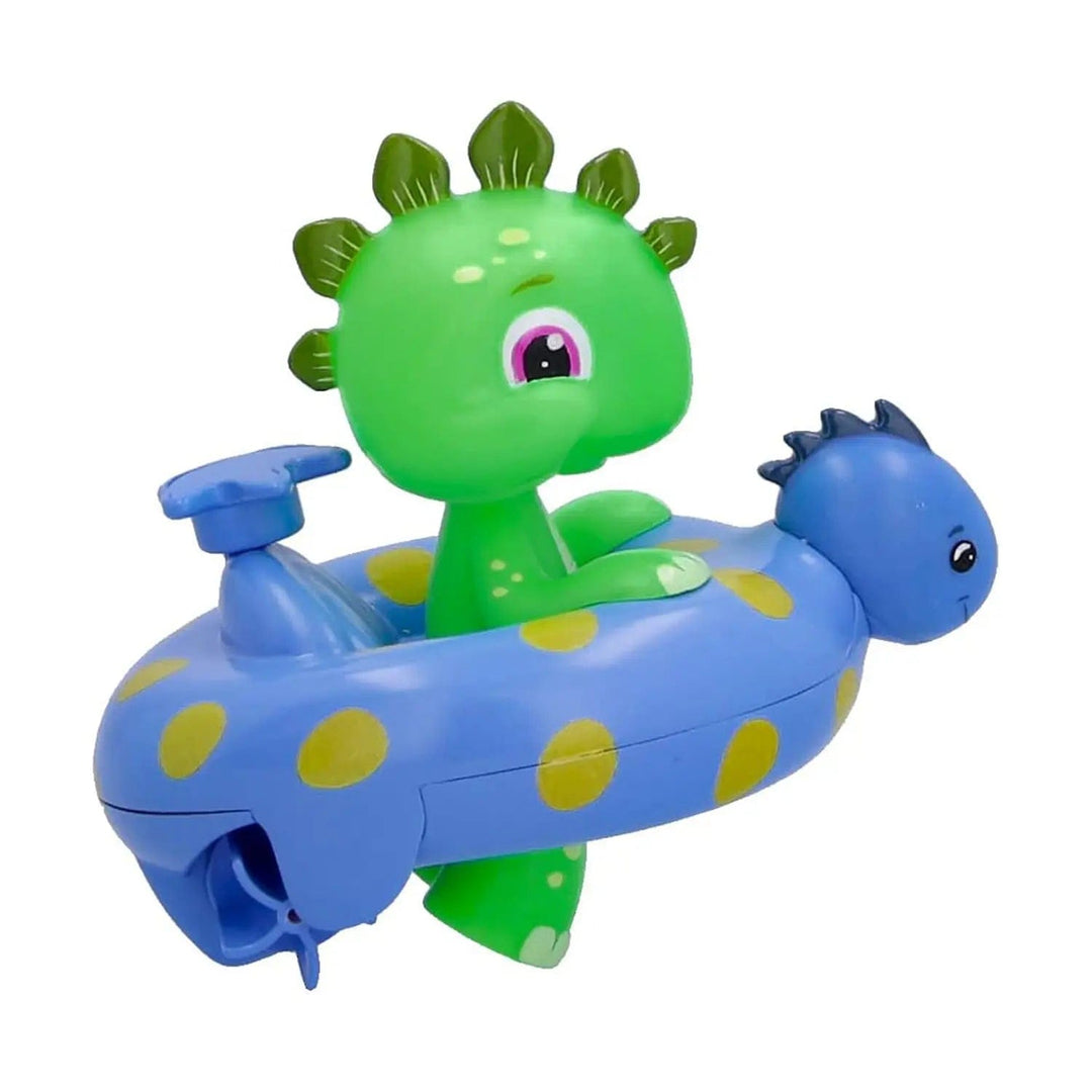 Side view of Bloopies Floaties Dinosaur bath toy with blue float ring