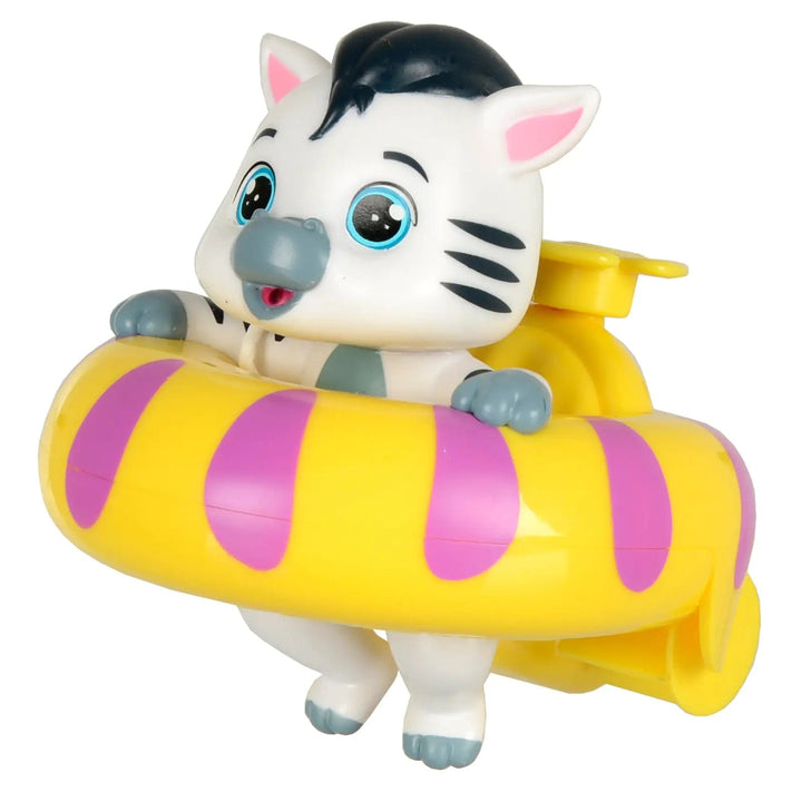 Bloopies Floaties Jungle Zebra bath toy with yellow and pink striped float