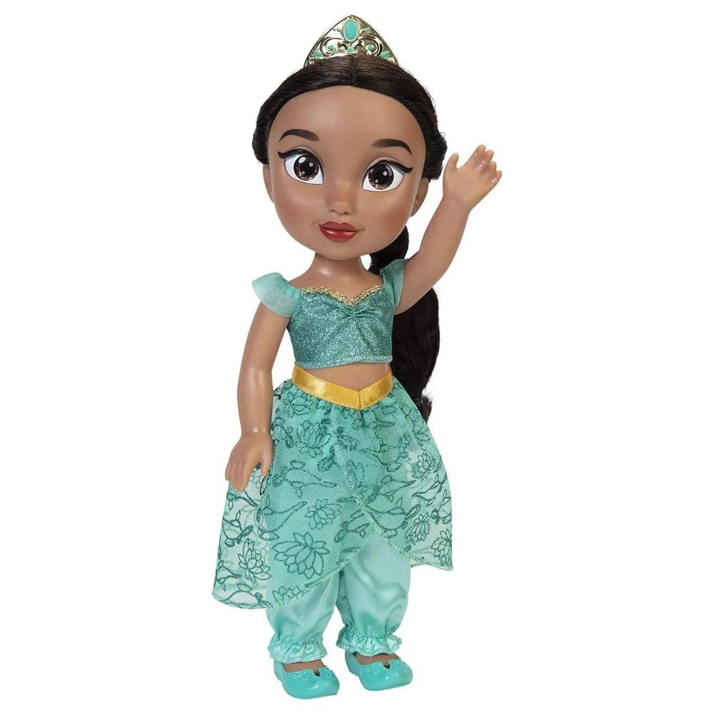 Princess Jasmine doll from Aladdin with glittering green outfit and long black hair