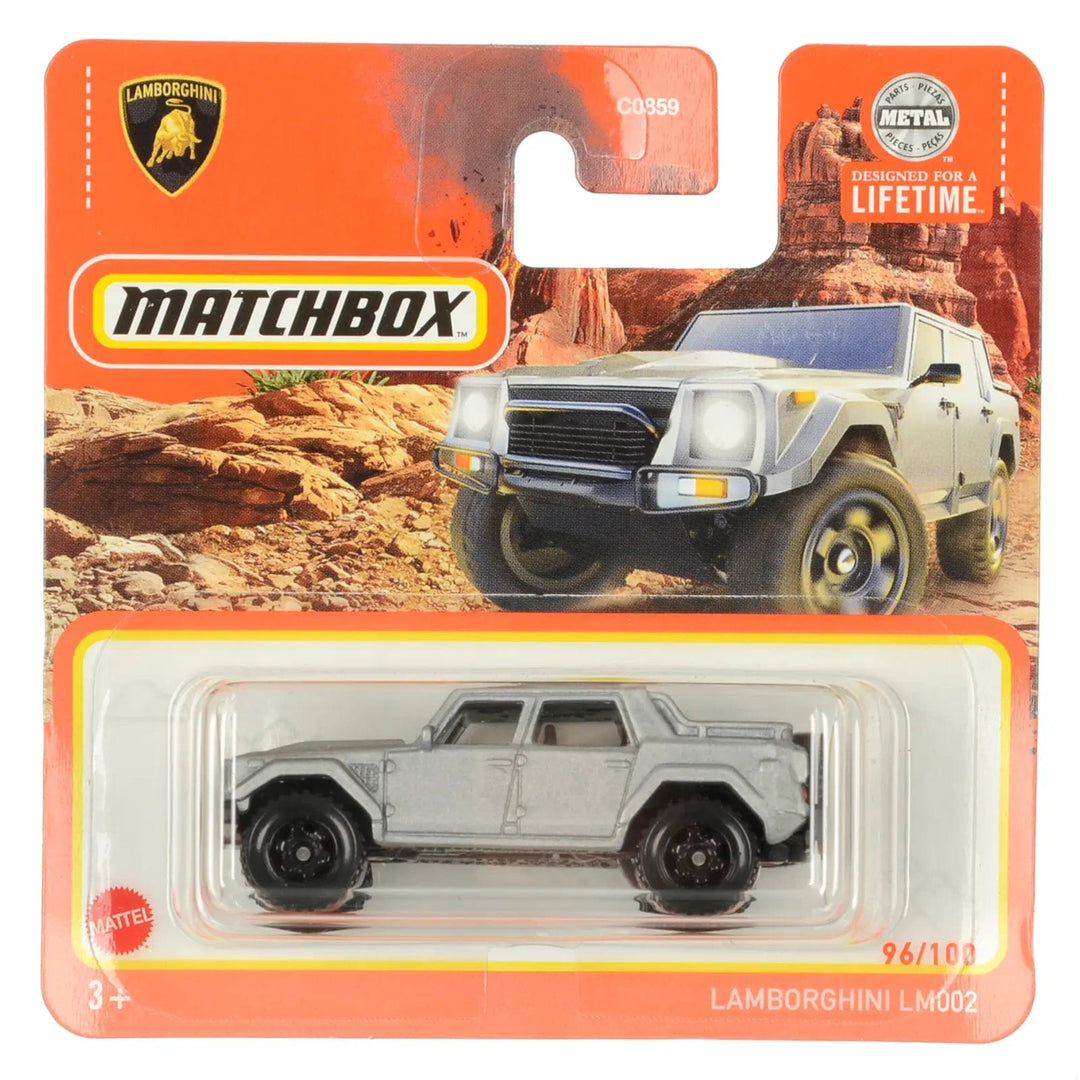 Silver Lamborghini LM002 die-cast car in Matchbox packing