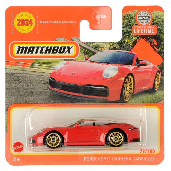 Red Porsche 911 Carrera Cabriolet die-cast car in Matchbox packing