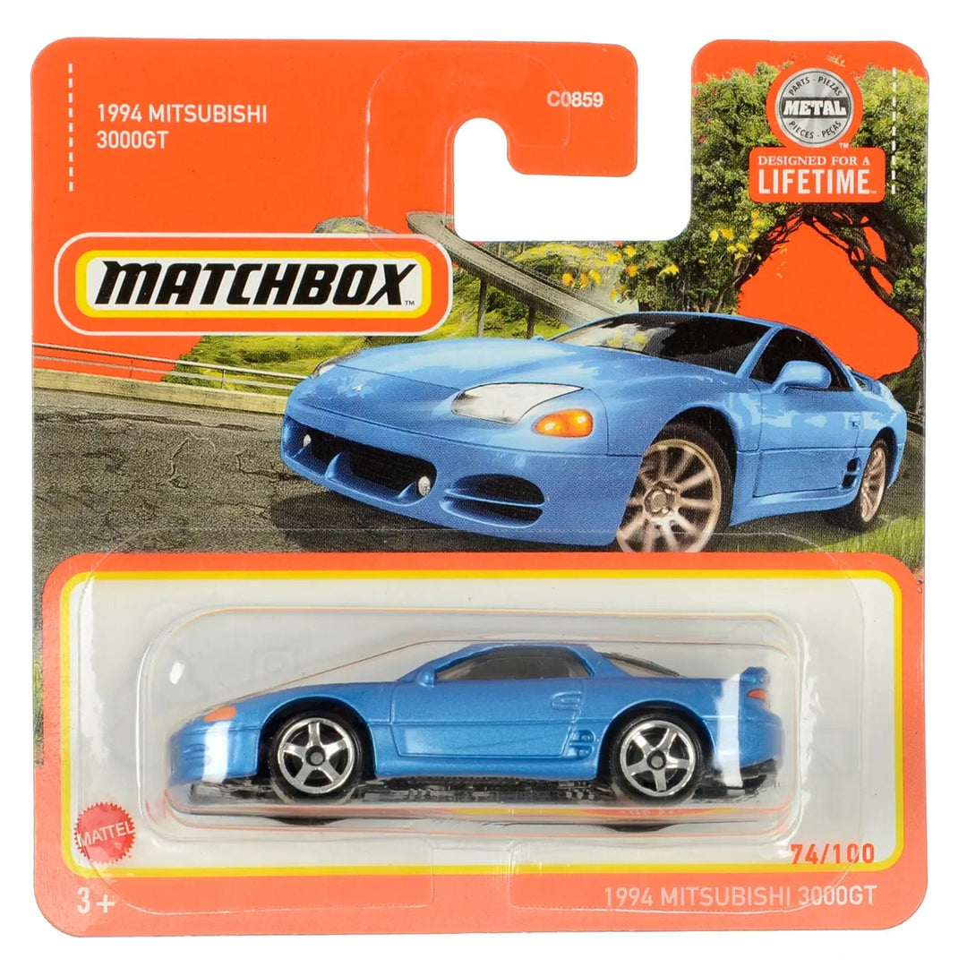 Blue 1994 Mitsubishi 3000GT die-cast car in Matchbox packing