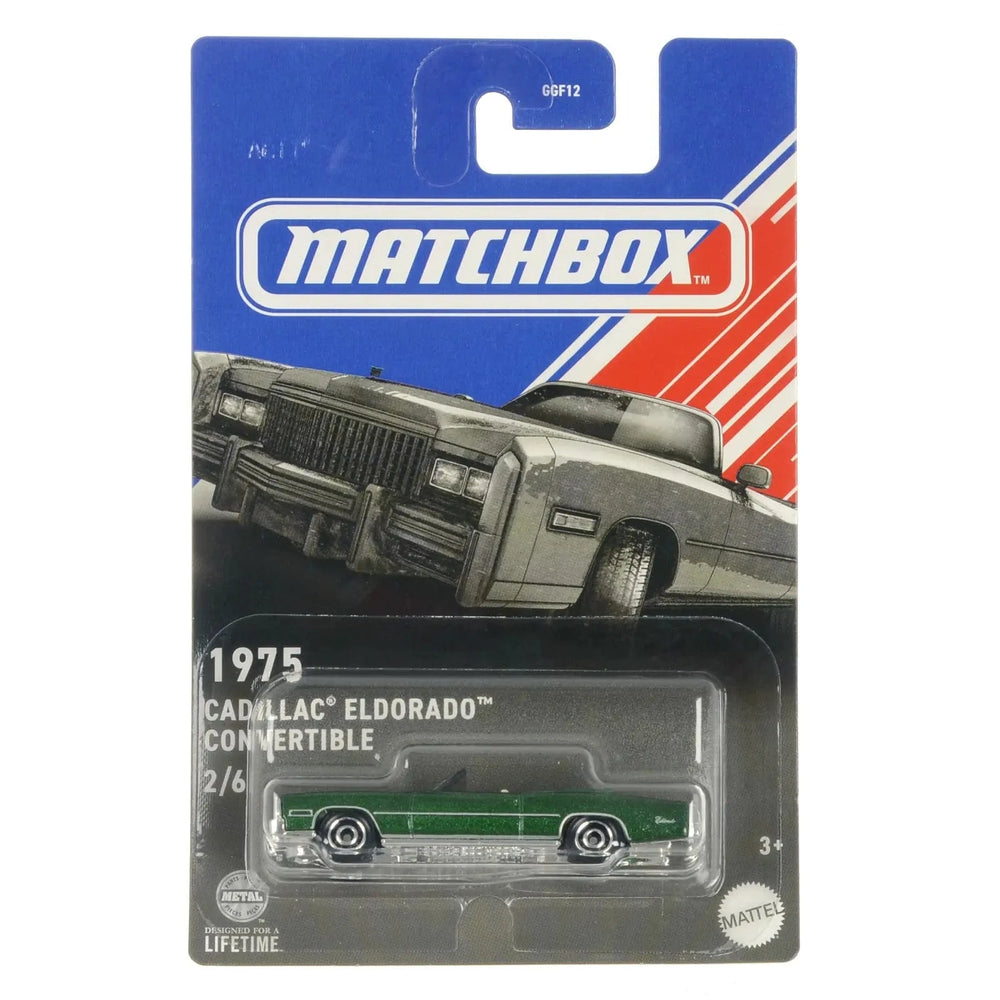 Matchbox GGF12 1975 Cadillac Eldorado in green die-cast car in packaging