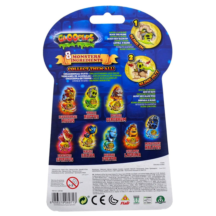 Back of the pack of Gloopers figure showing 8 characters to collect