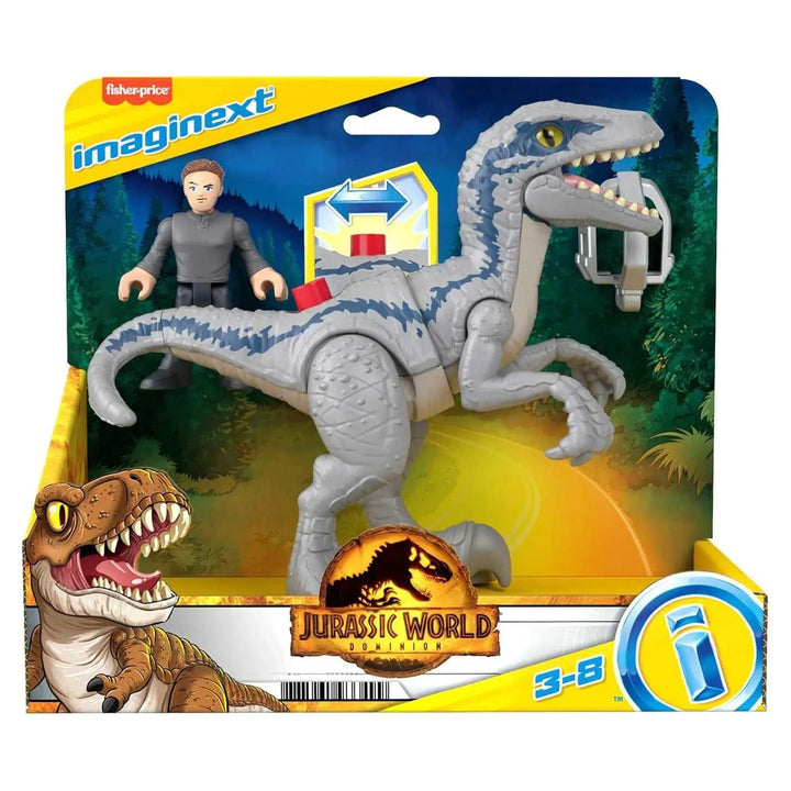 Jurassic World with breakout blue dinosaur and Owen figure playset in packaging