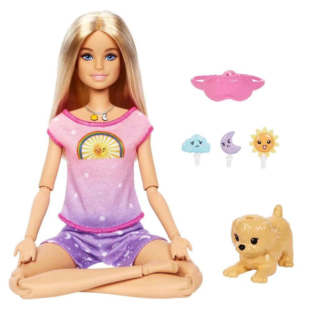 Barbie meditating doll with puppy, eye mask and 3 emoticons