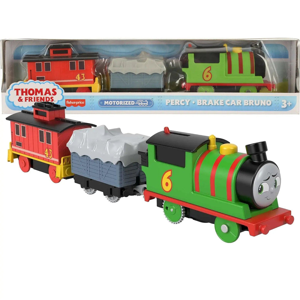 Thomas & Friends Percy and Brake Car Bruno motorised train engine with 2 cars