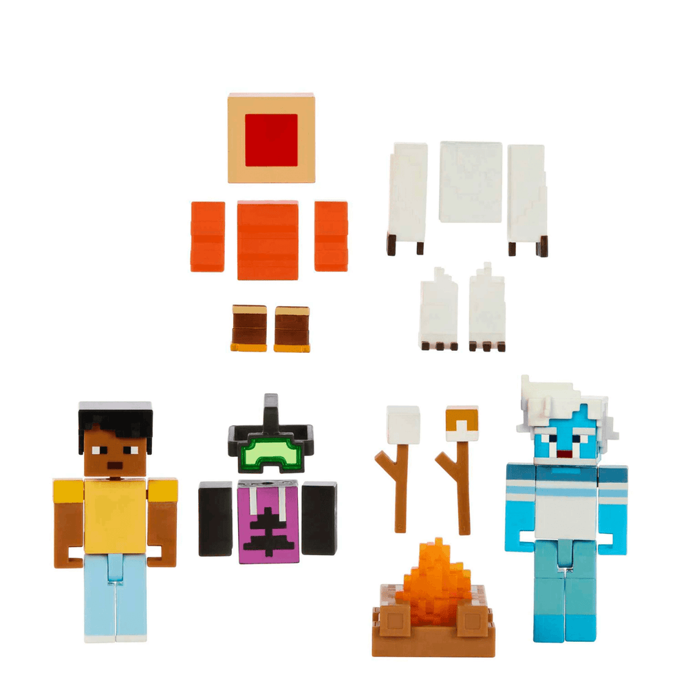 yeti and adventurer action figures with a 18 accessories like marshmallows and campfire