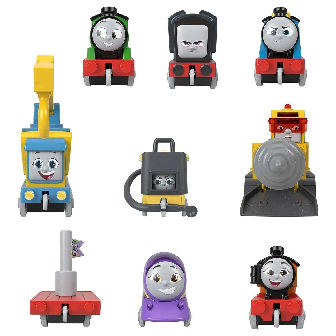 Front view of all the die-cast train engines in Thomas & Friends Mystery of Lookout Mountain play set