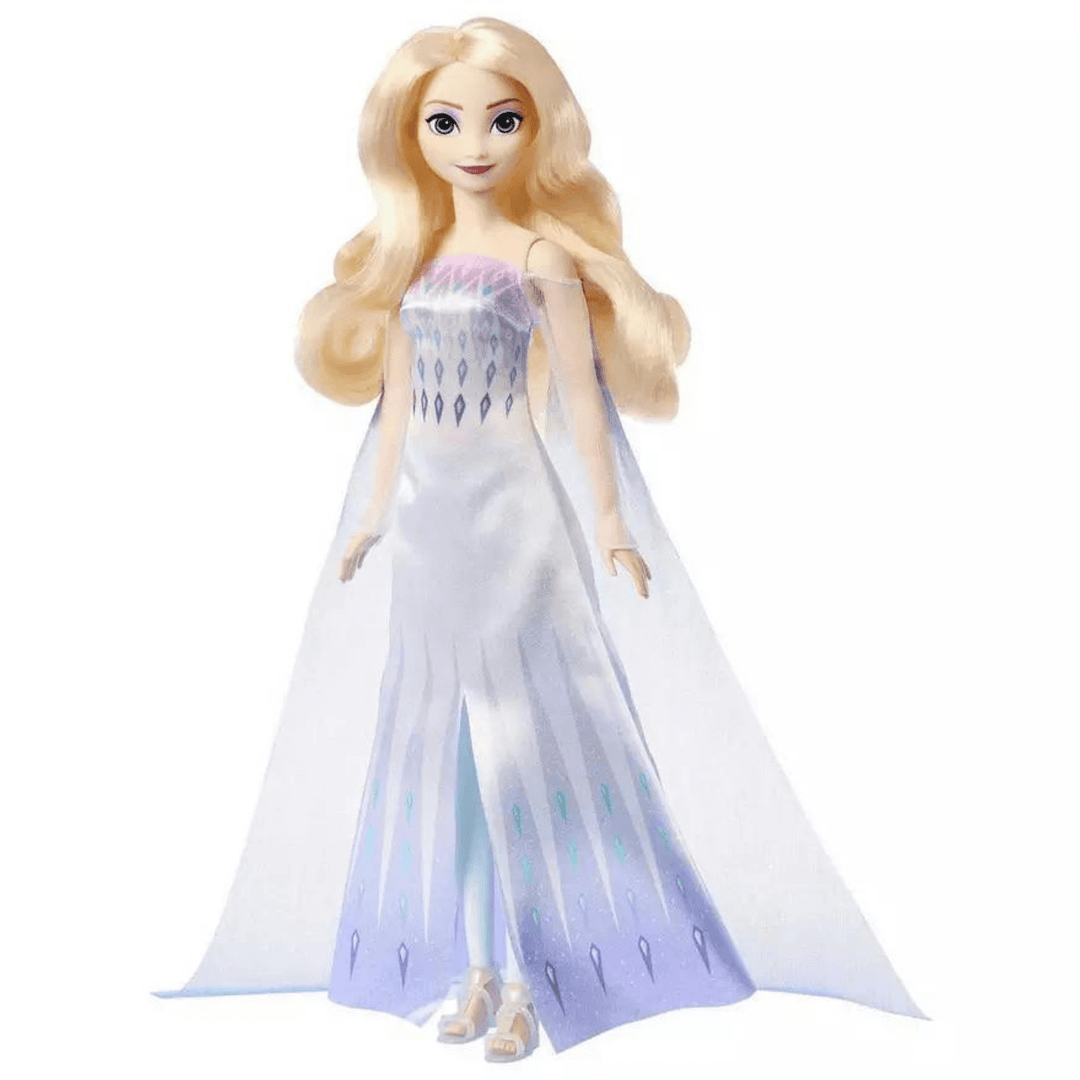 queen elsa wearing blue and white ice inspired gown with lovely realistic yellow hair