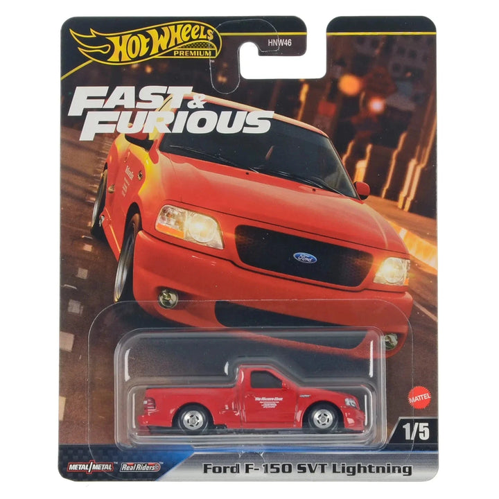 Ford F-150 SVT Lightning truck in red from the Hot Wheels Premium Fast & Furious series