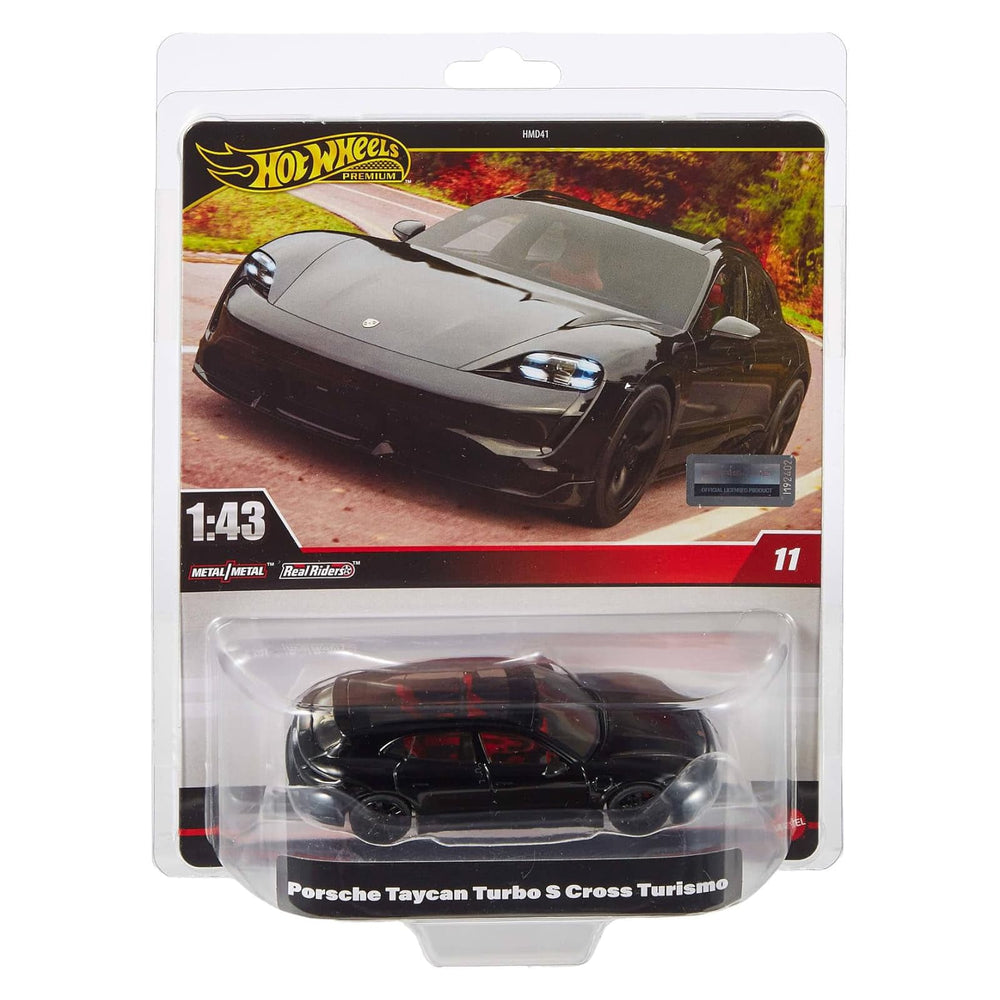 Black Porsche Taycan Turbo S Cross Turismo Hot Wheels Premium 1:43 scale die-cast metal car in display packaging