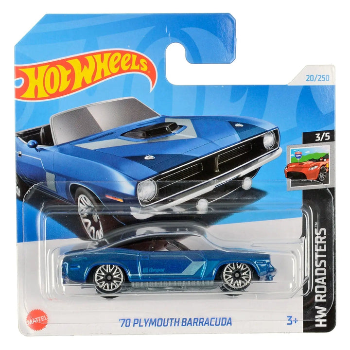 Hot Wheels Roadster series mini collection blue '70 Plymouth Barracuda die cast car in packaging