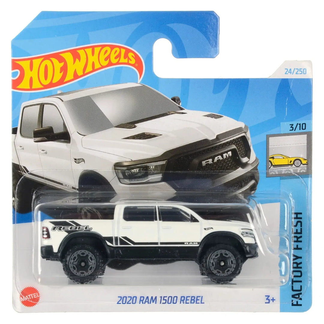 Hot Wheels Factory Fresh series white 2020 RAM 1500 Rebel die-cast car in collectors packaging