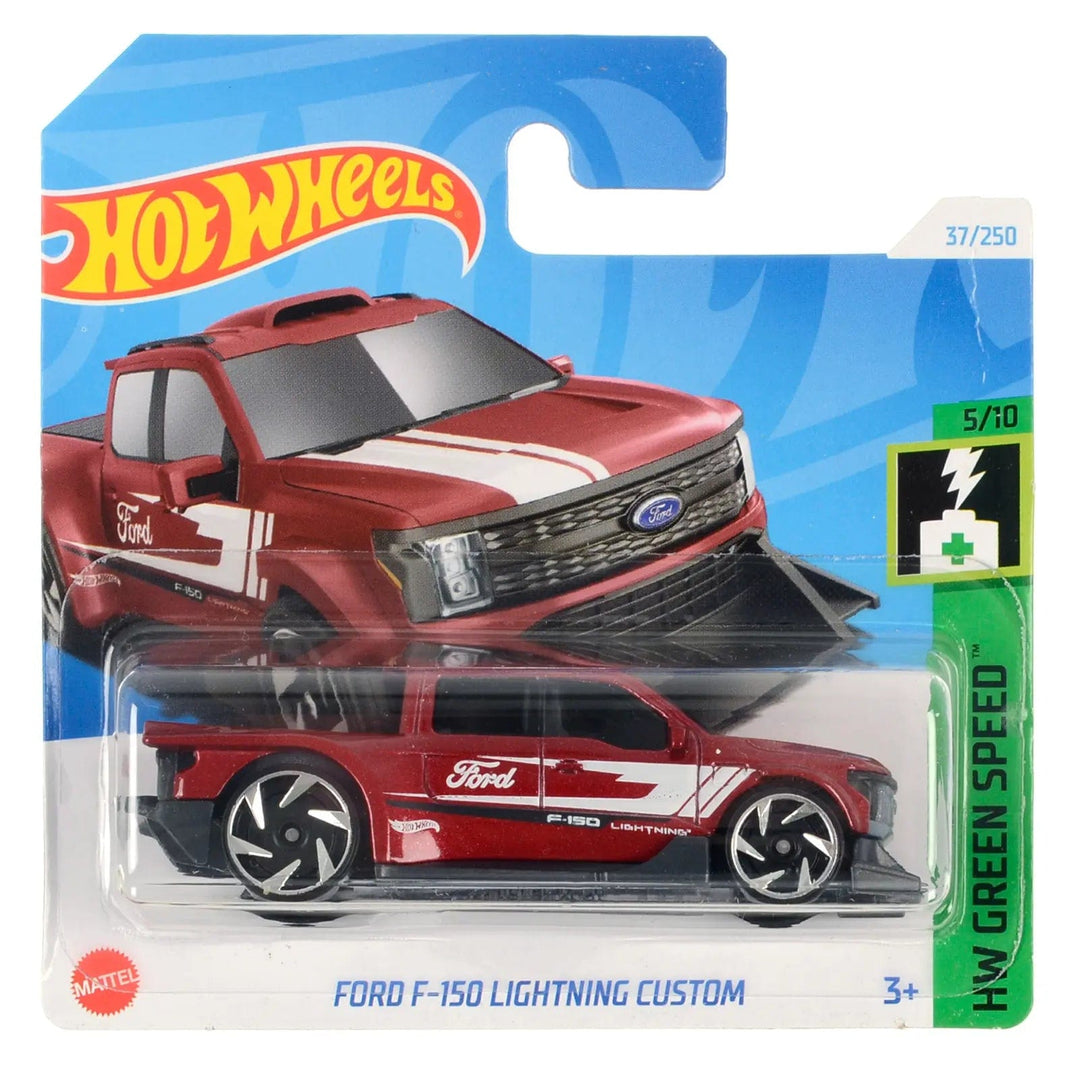 Hot Wheels Green Speed series red Ford F-150 Lightning Custom die-cast car in collectors packaging