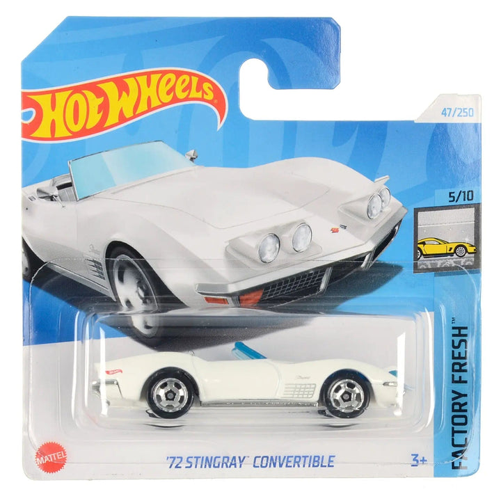 Hot Wheels Factory Fresh series white '72 Stingray Convertible die-cast car in collectors packaging