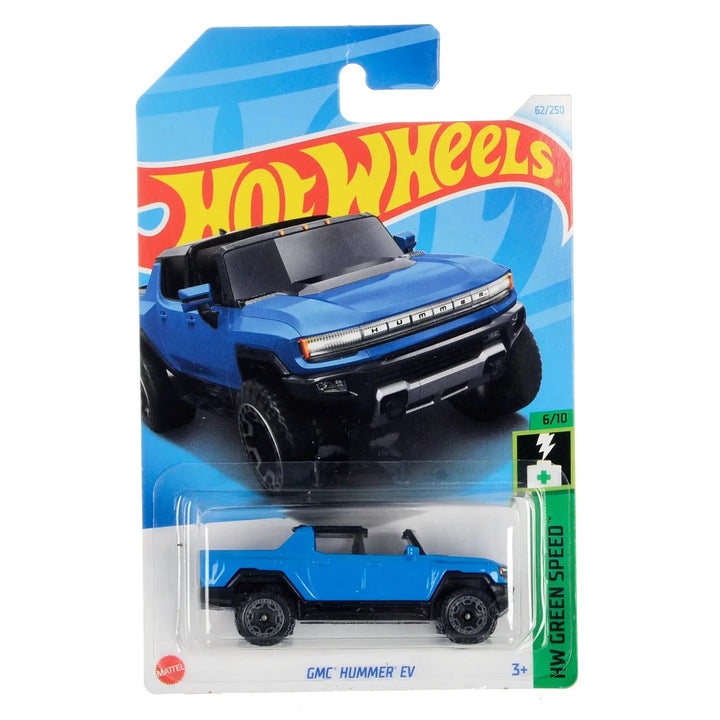 Hot Wheels Green Speed series blue GMC Hummer EV die-cast car in collectors packaging