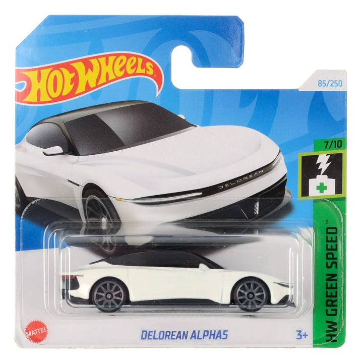 Hot Wheels Green Speed series DeLorean Alpha5 in white die-cast car