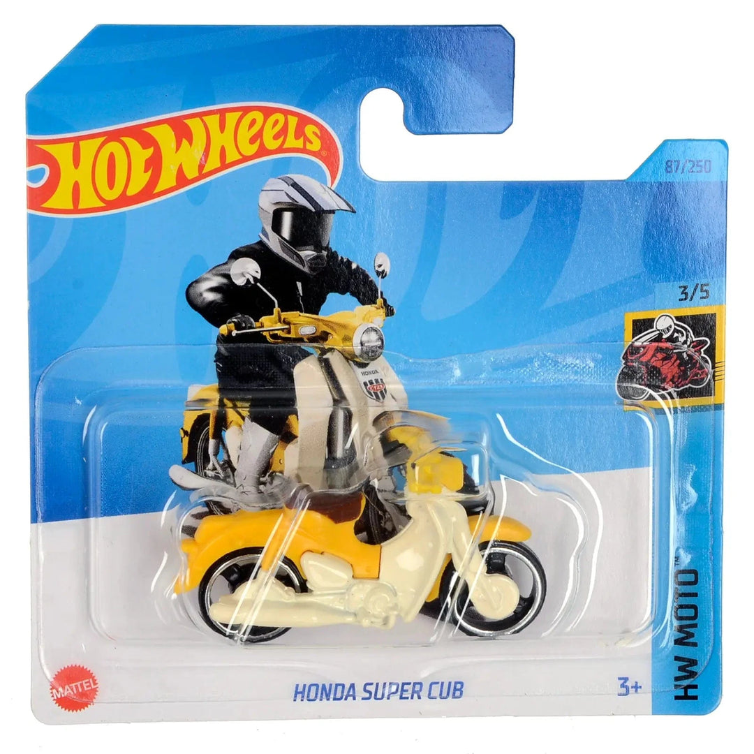 Yellow Honda Super Cub motorcycle from Hot Wheels Moto mini collection