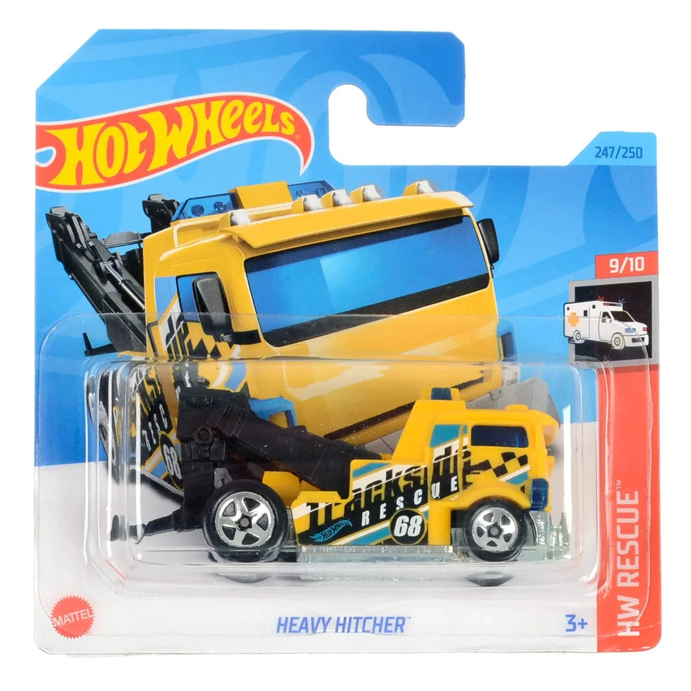 Heavy Hitcher Hot Wheels Rescue die-cast car in display packaging