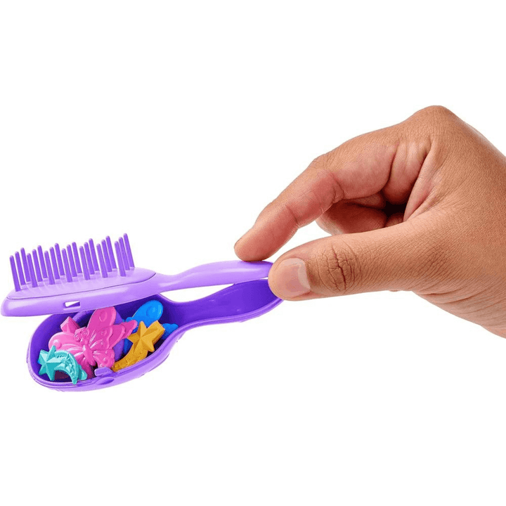 included hair brush opens to store hair clips