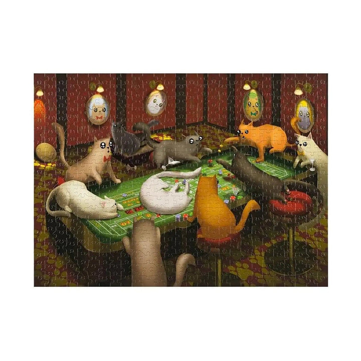 Completed Cats Playing Craps design design Exploding Kittens 1000 piece jigsaw puzzle