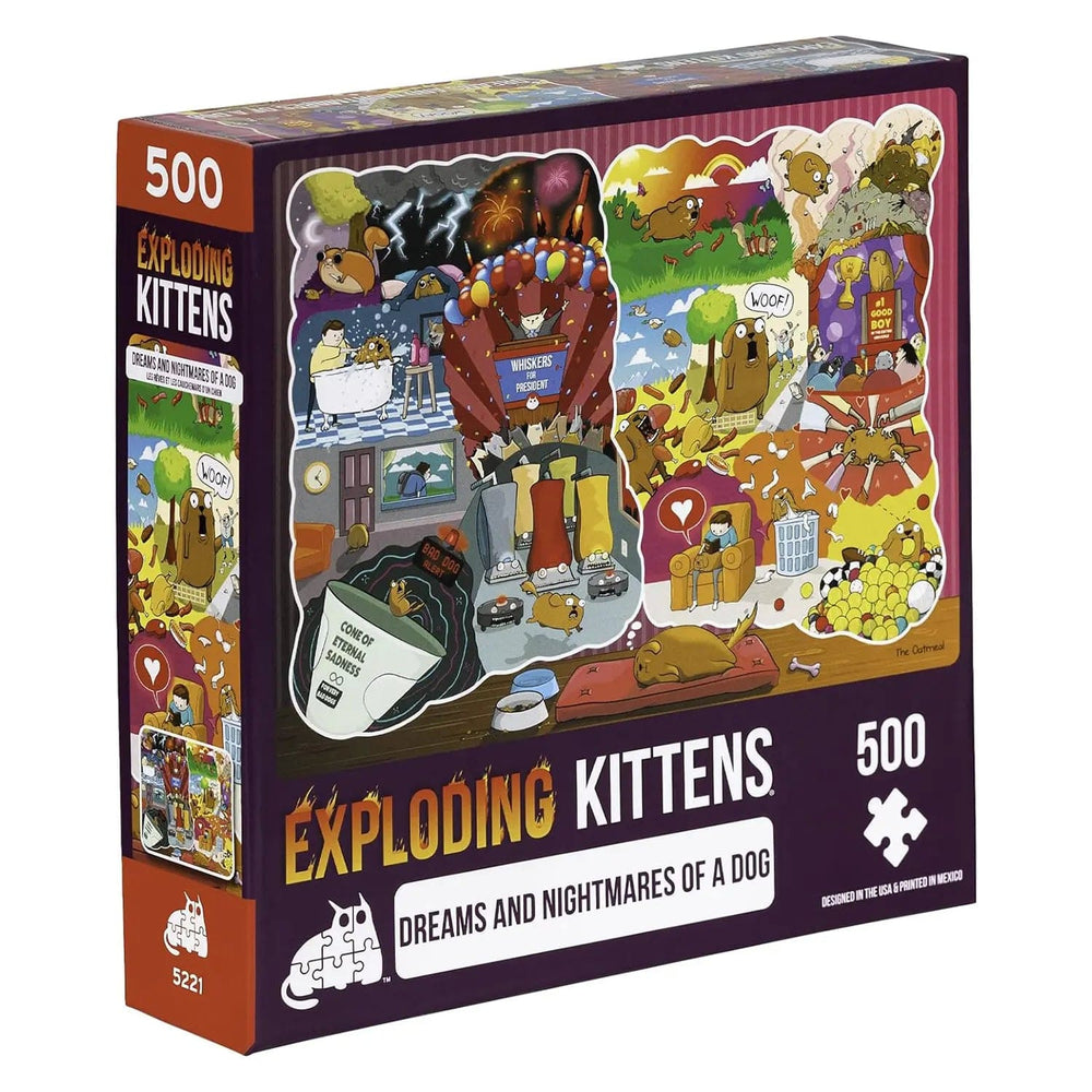 Exploding Kittens 500 piece jigsaw puzzle, Dreams and Nightmares of a Dog Design