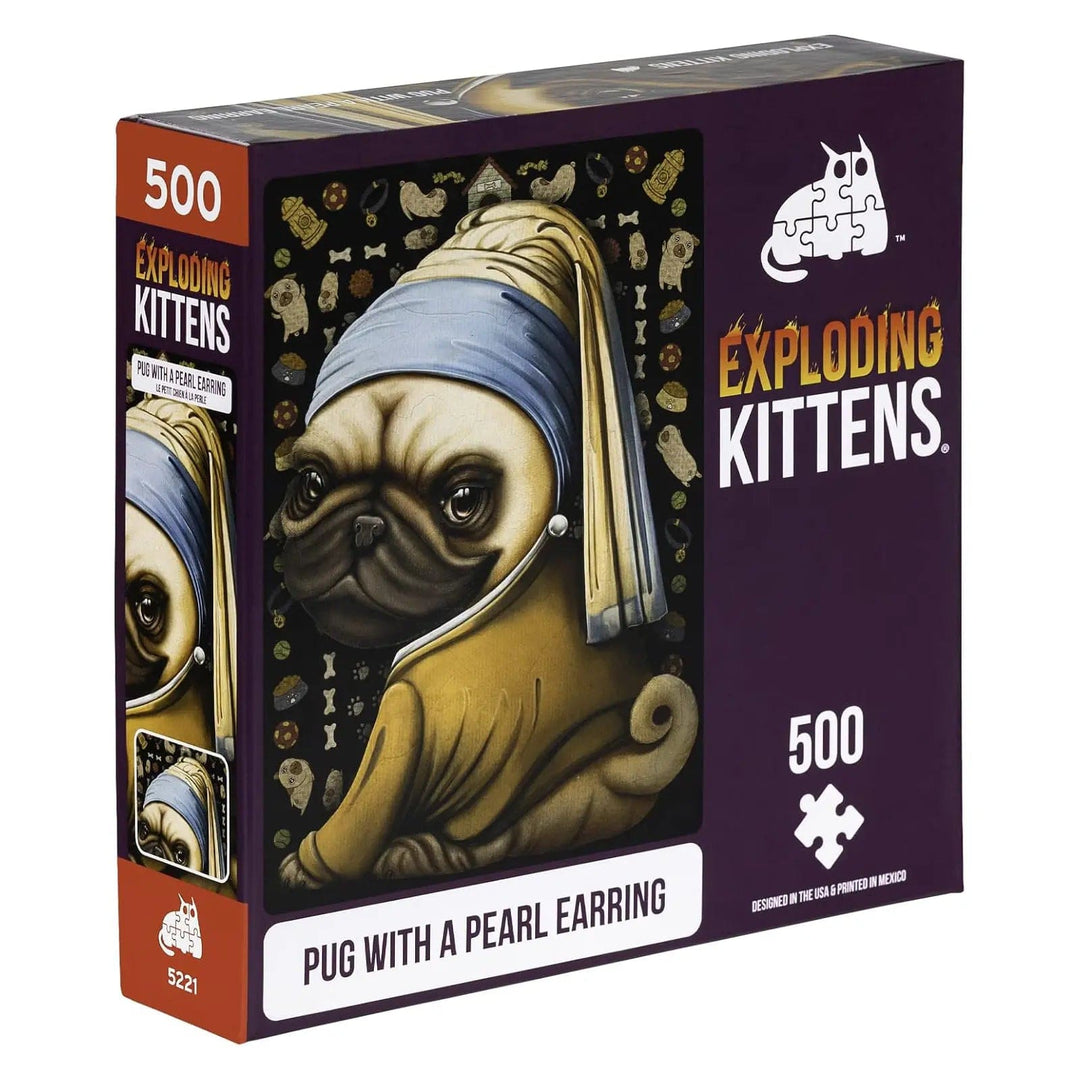 Exploding Kittens 500 piece jigsaw puzzle, Pug with a Pearl Earring Design