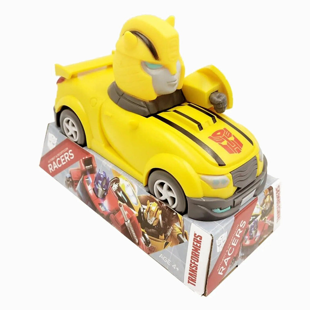 Transformers Bumblebee yellow Camaro pull back racer truck on box packaging