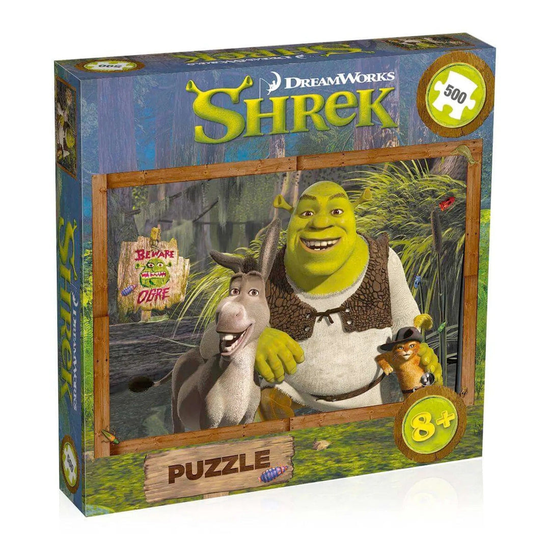 Shrek 500 piece jigsaw puzzles with Donkey and Puss in Boots for age 8+