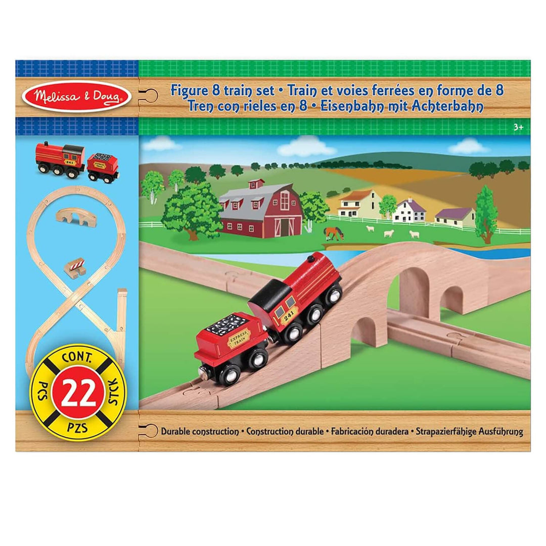 Melissa & Doug Train Set Wooden Figure 8 Track Bridge 22 Pieces