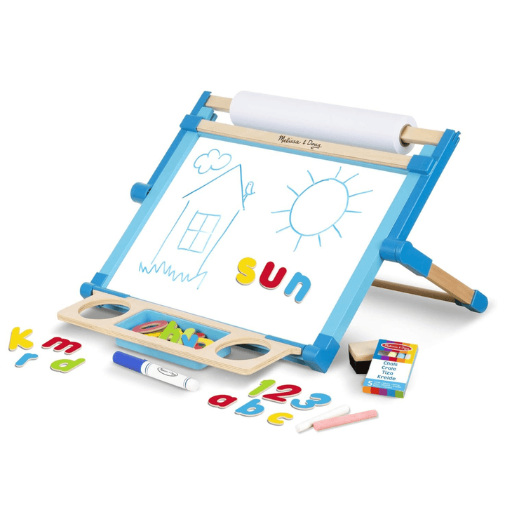 melissa & doug wooden tabletop easel with dry erase board, paper roll, magnets, chalk and foam eraser