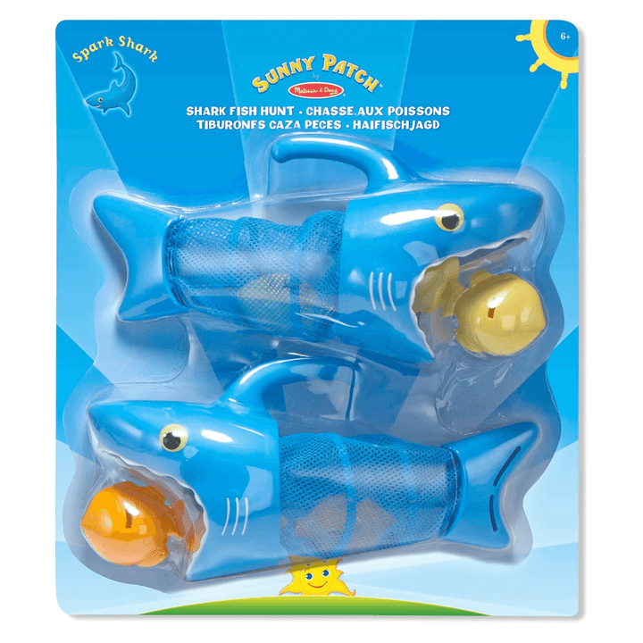 front view of shark fish hunt game in blue coloured packaging