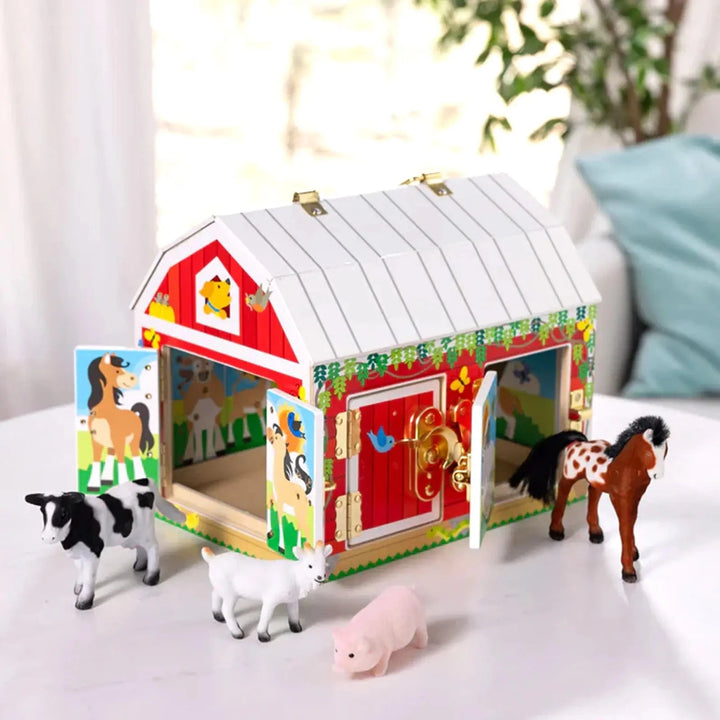 Melissa & Doug Wooden Latches Barn Play Set Farm Animals