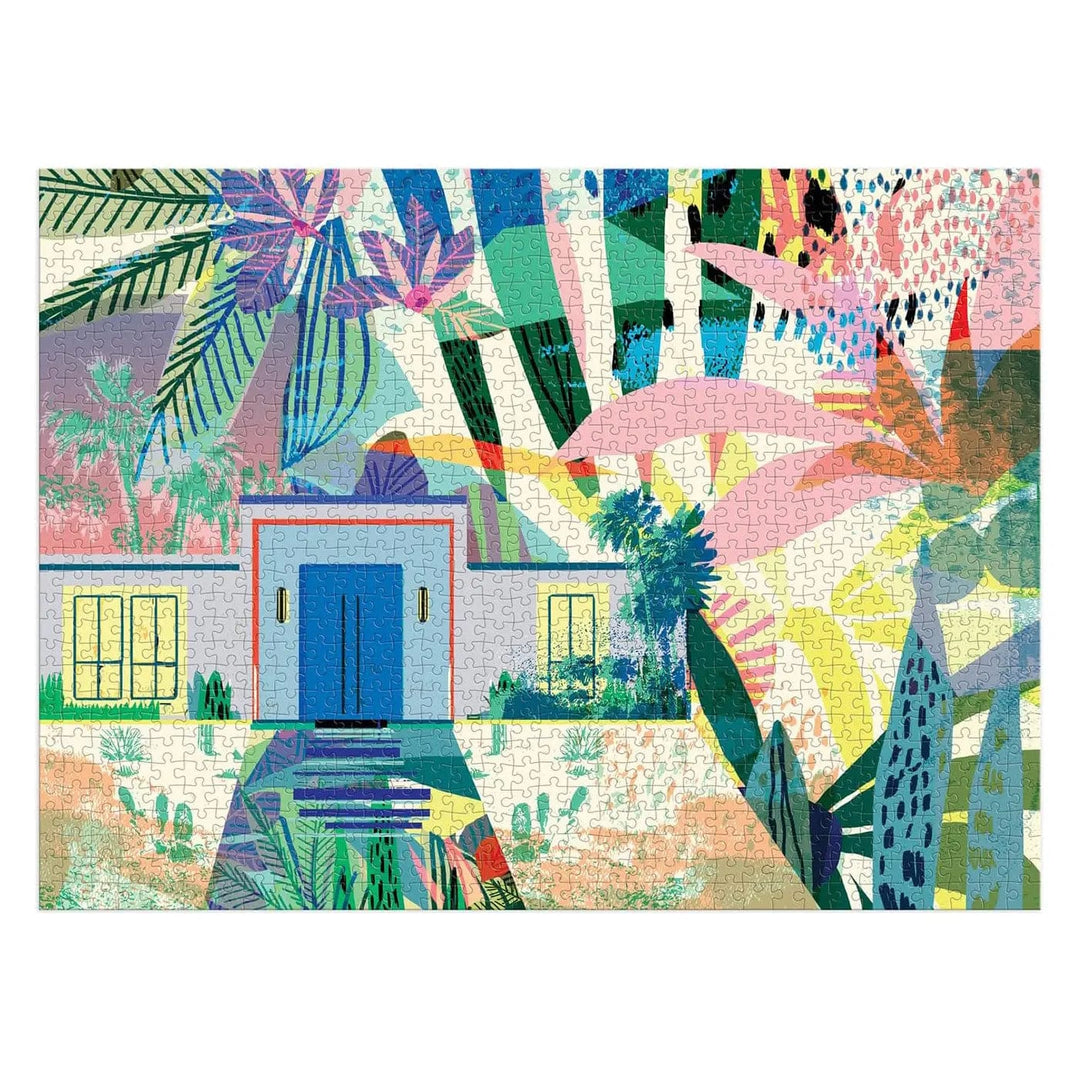 Palm Springs 1000 piece jigsaw puzzle with art image of plants and house