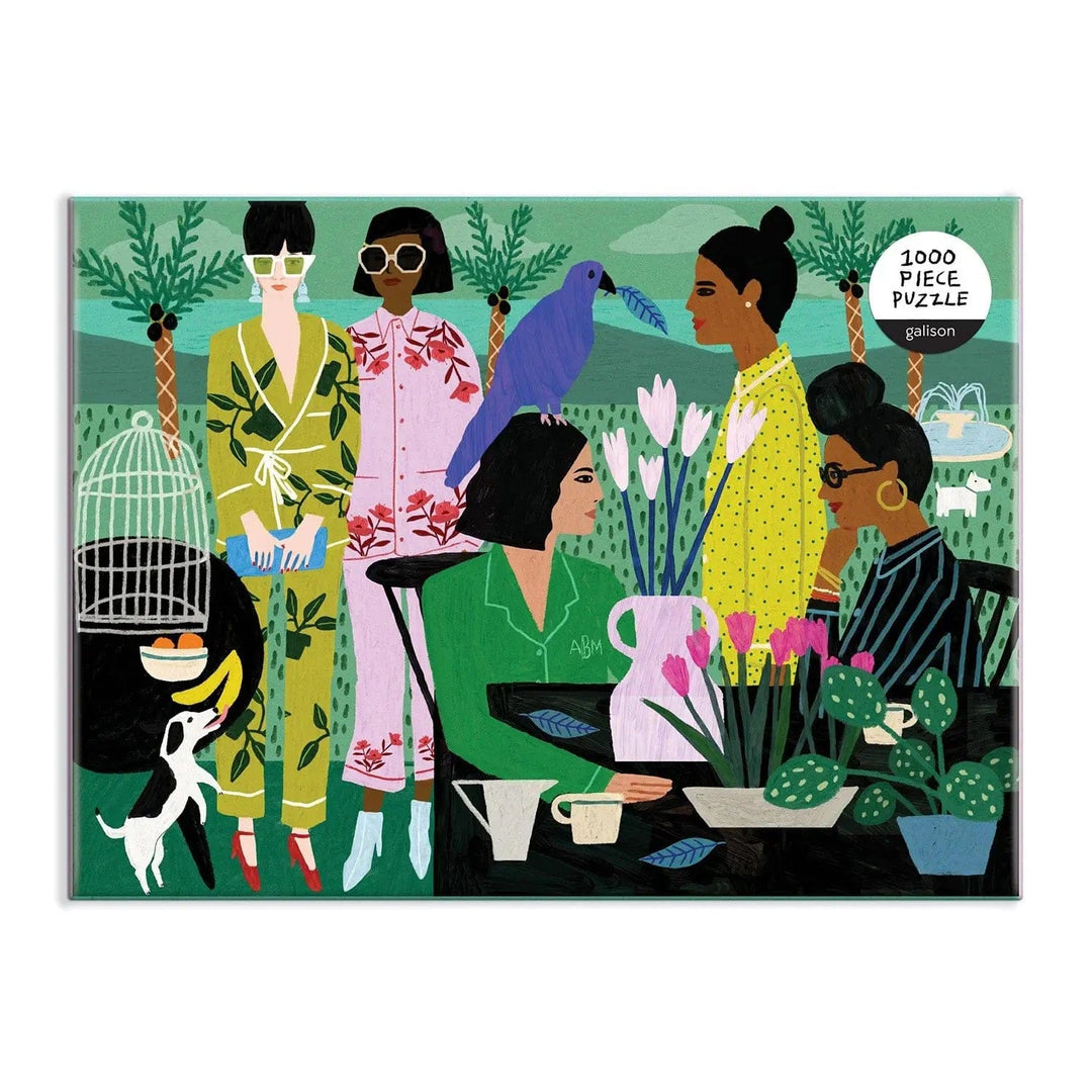 Pajama Mamas 1000 piece jigsaw puzzle with flowers, pets and 5 ladies in their pyjamas